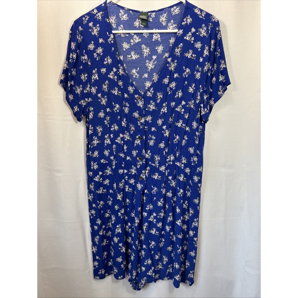 Wild Fable Short Sleeve V-Neck Romper XL Cobalt Blue Floral Cottagecore Vaca